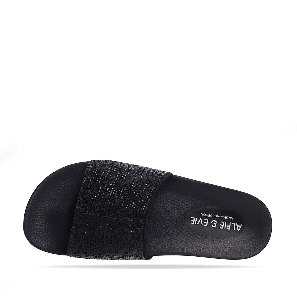 Black ALFIE & EVIE BILLIE slip-on shoes with a sleek design, perfect for casual and everyday wear.