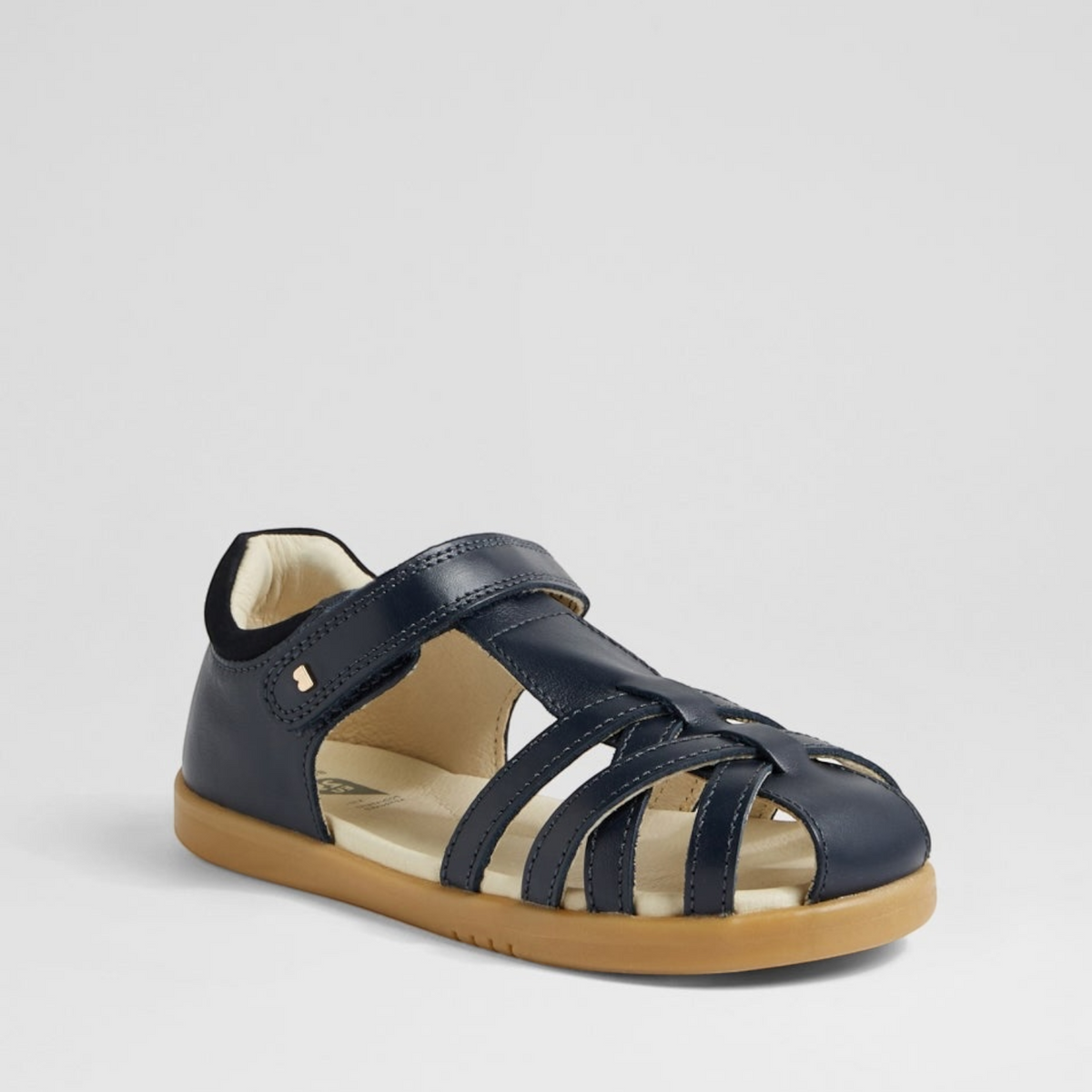 Baby Bobux Cross Jump Navy sandals with adjustable straps and soft soles, designed for comfortable toddler wear.