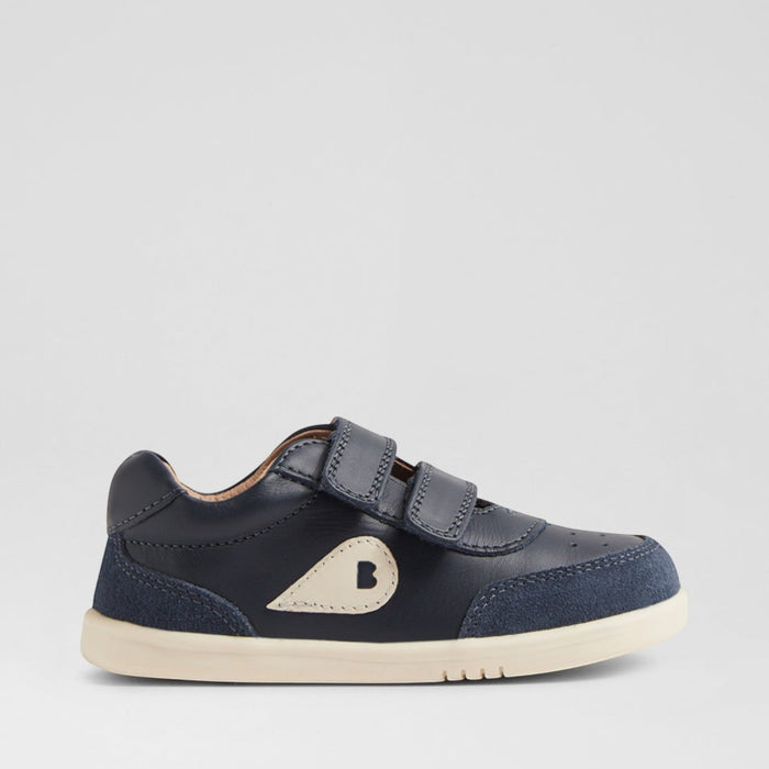 Baby Bobux Champ navy sneakers with soft navy fabric and white sole, designed for comfortable toddler footwear.