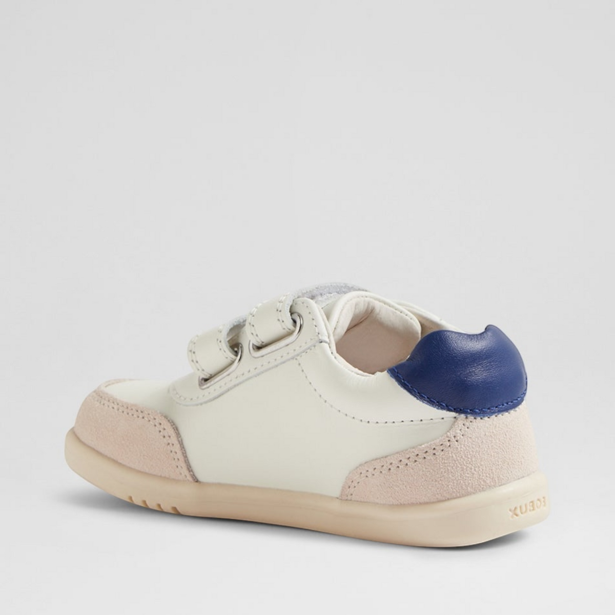 Baby sneakers by Bobux in Gentian Blue with comfortable, soft design for little feet, featuring the BOBUX CHAMP CHALK style.
