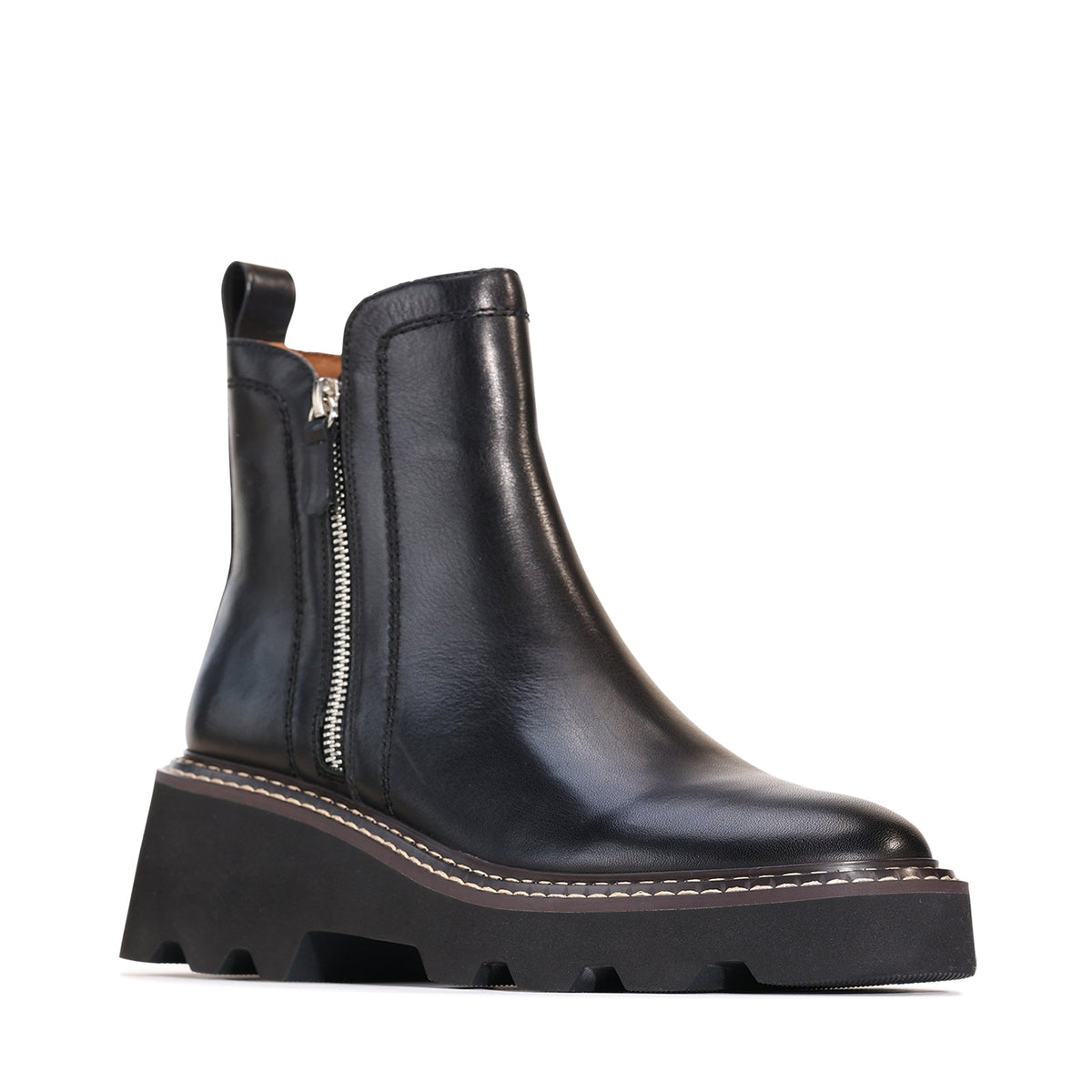 Eos BAE black boots with chunky heel and ankle strap, stylish footwear perfect for casual or dressy outfits