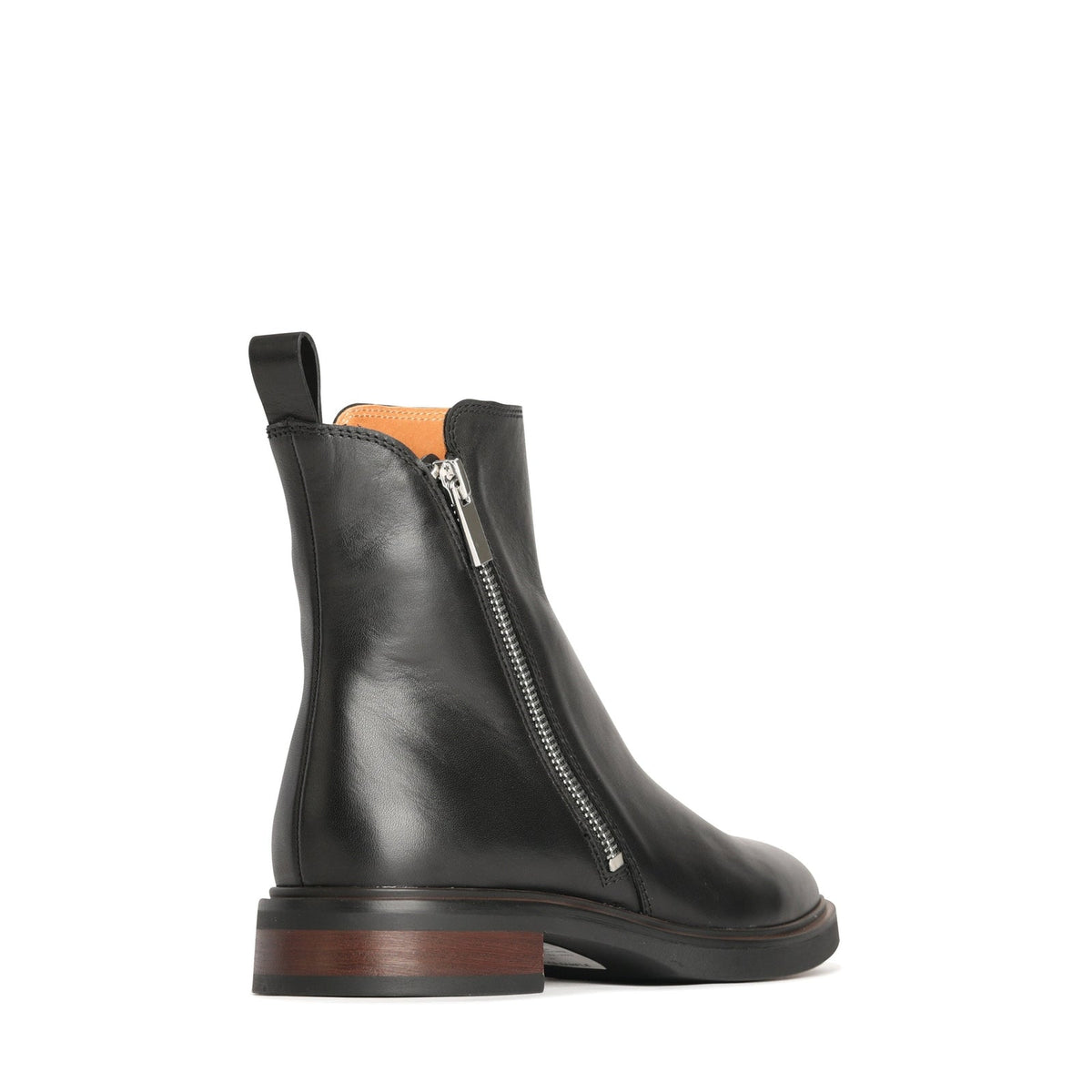 Eos Blaine black boots shown from the back angle, featuring sleek design and ankle height, stylish footwear by Eos.