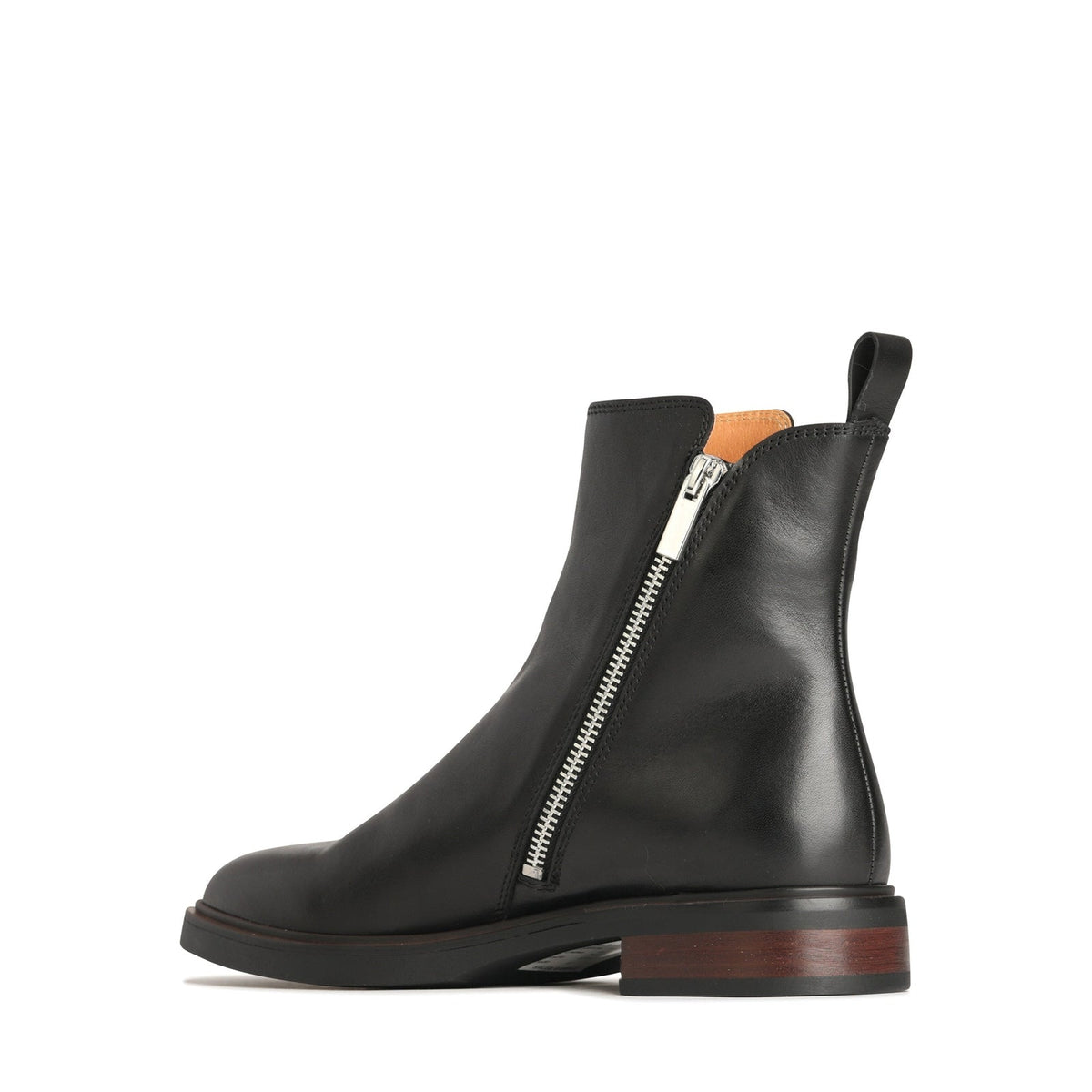 Eos Blaine black boots shown from inside, featuring sleek leather design and comfortable interior for stylish everyday wear.