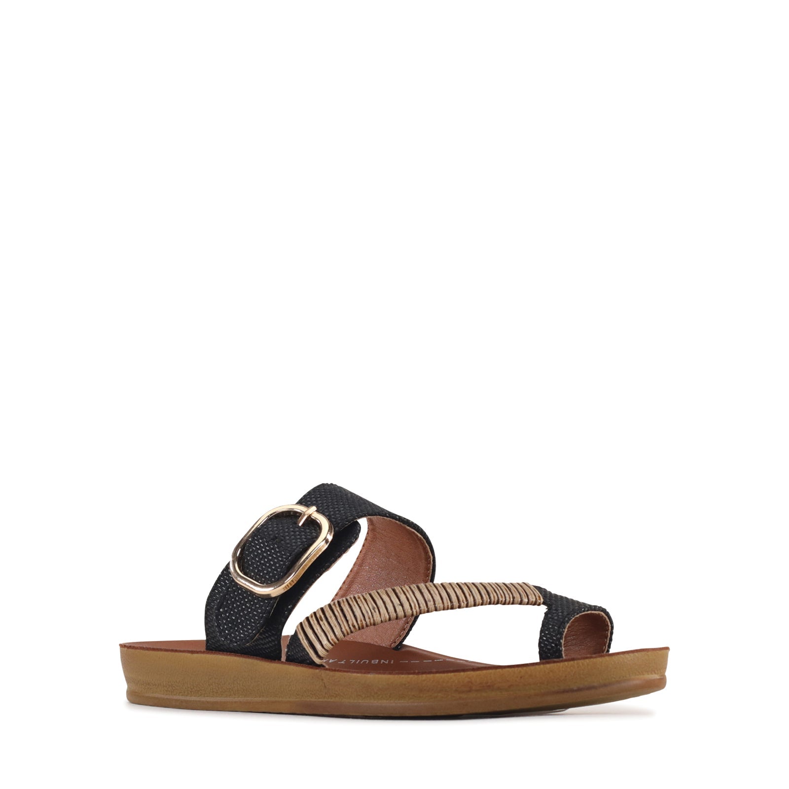 Black raffia slip-on shoes from Los Cabos Bria collection, featuring a casual, comfortable design with woven detailing.
