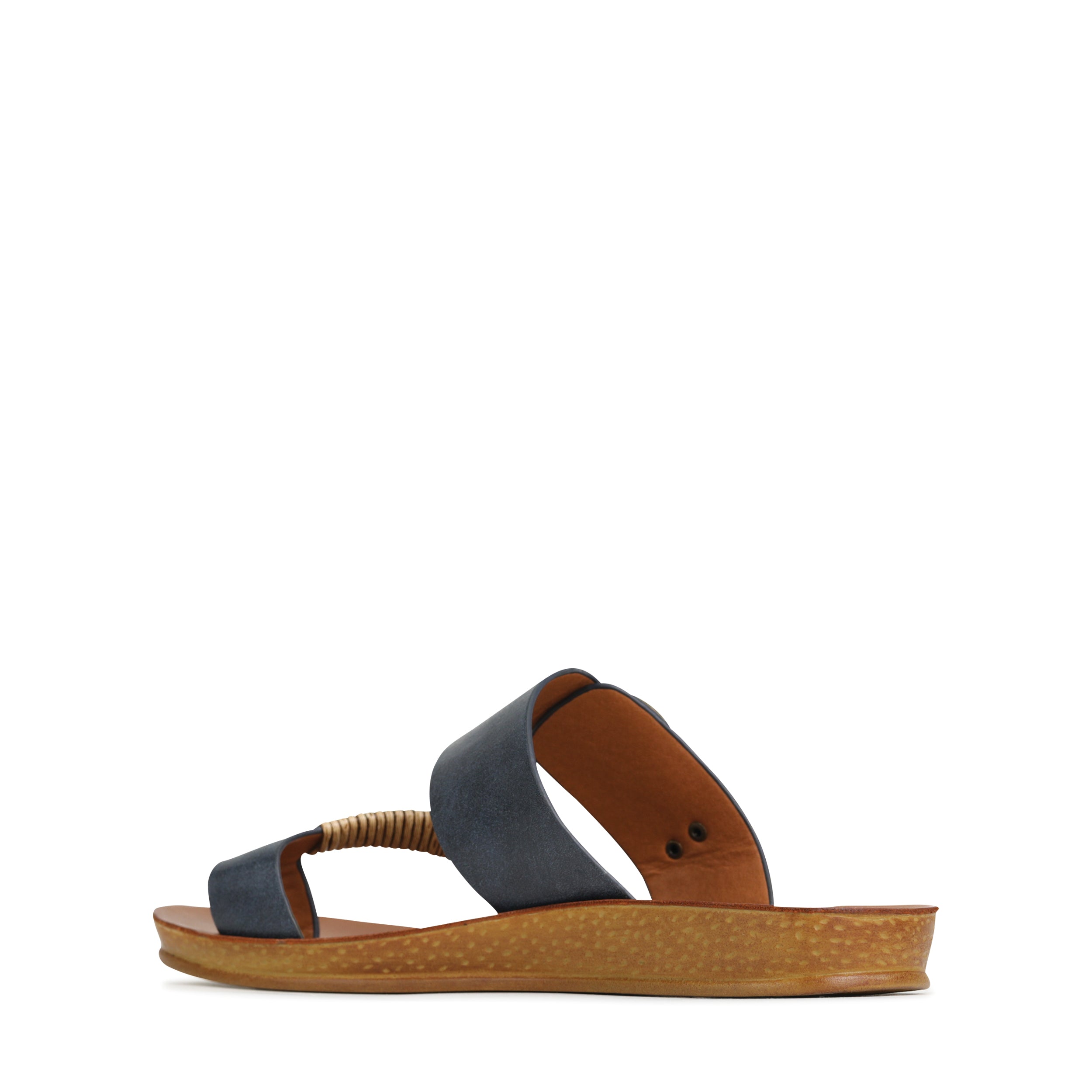 Inside view of Los Cabos Bria Navy slip-on shoes, showcasing the navy fabric and comfortable interior design.