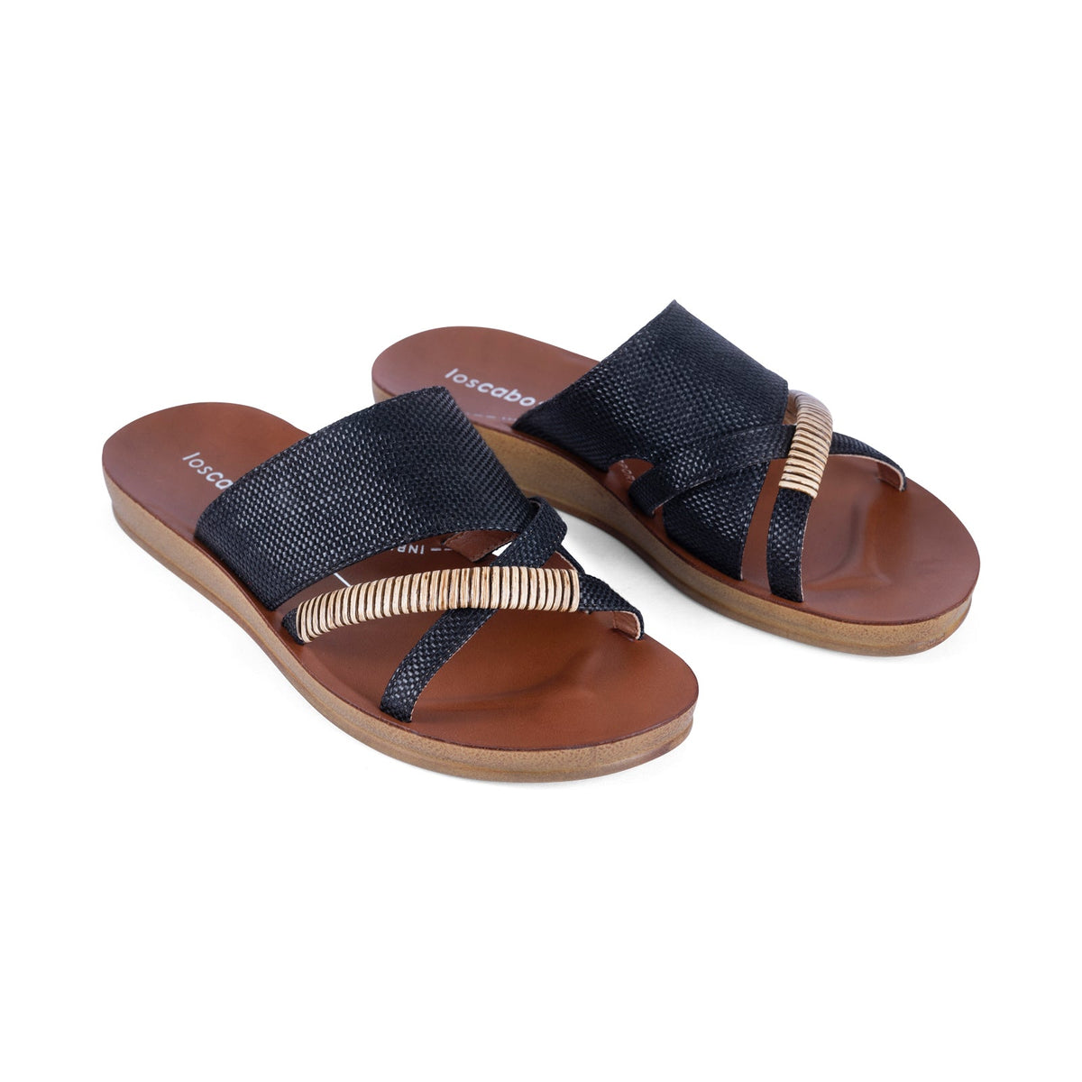 Black raffia slip-on shoes from LOS CABOS Bride collection, featuring a stylish, casual design perfect for summer wear.