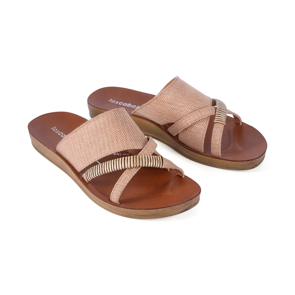 LOS CABOS Bride Caramel Raffia slip-on shoes with woven raffia design, featuring a stylish and comfortable slip-on style for women.