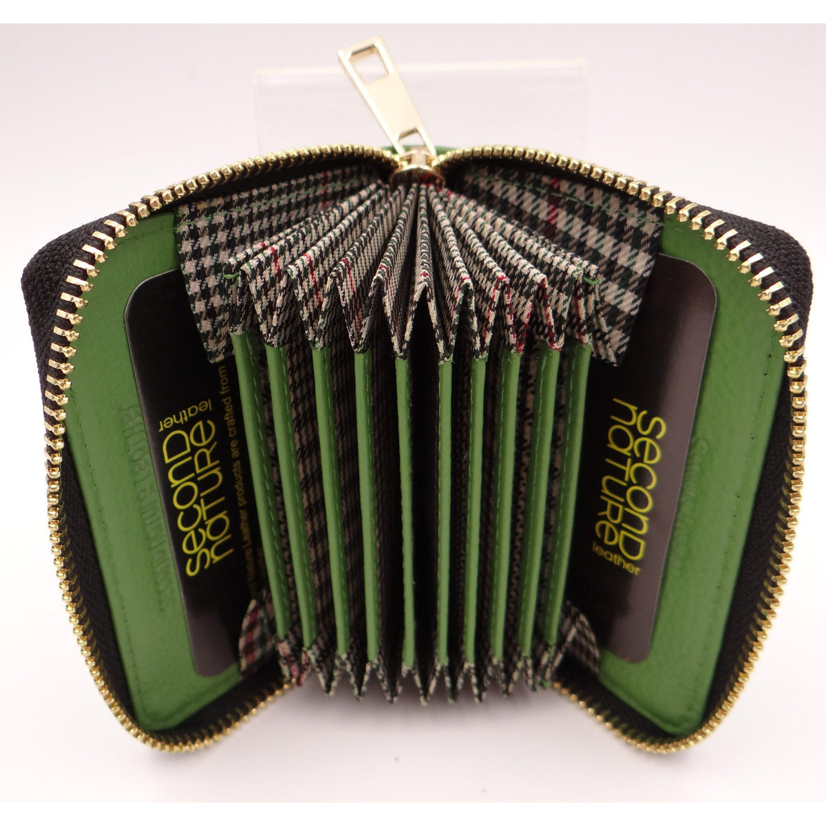 Second Nature C012 green apple wallet with metal accents, featuring a compact, stylish design and vibrant green color.