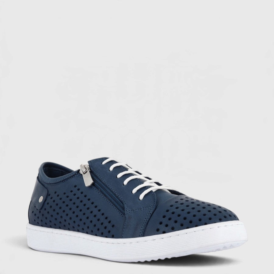 Black leather Cabello EG17 jeans sneakers with stylish design, featuring laces and casual athletic footwear style.
