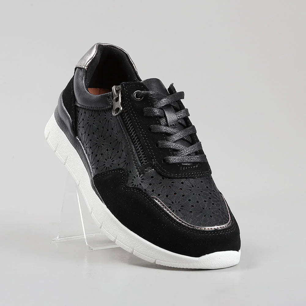 CC RESORTS Caitlyn black pewter sneakers with stylish design and comfortable fit, shown in a side view image.