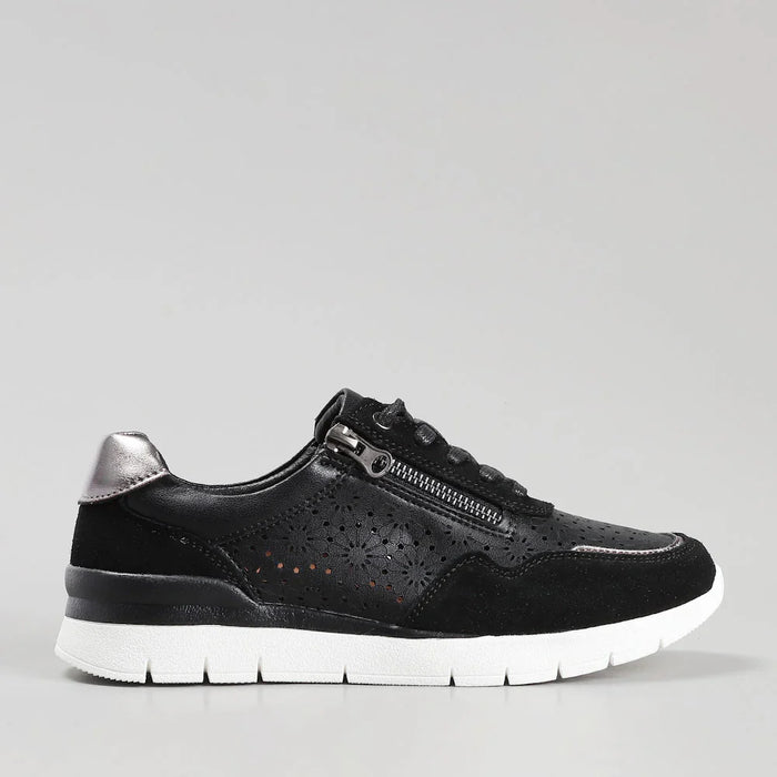 CC Resorts Caitlyn black pewter sneakers shown from the side, featuring a sleek design and comfortable fit.