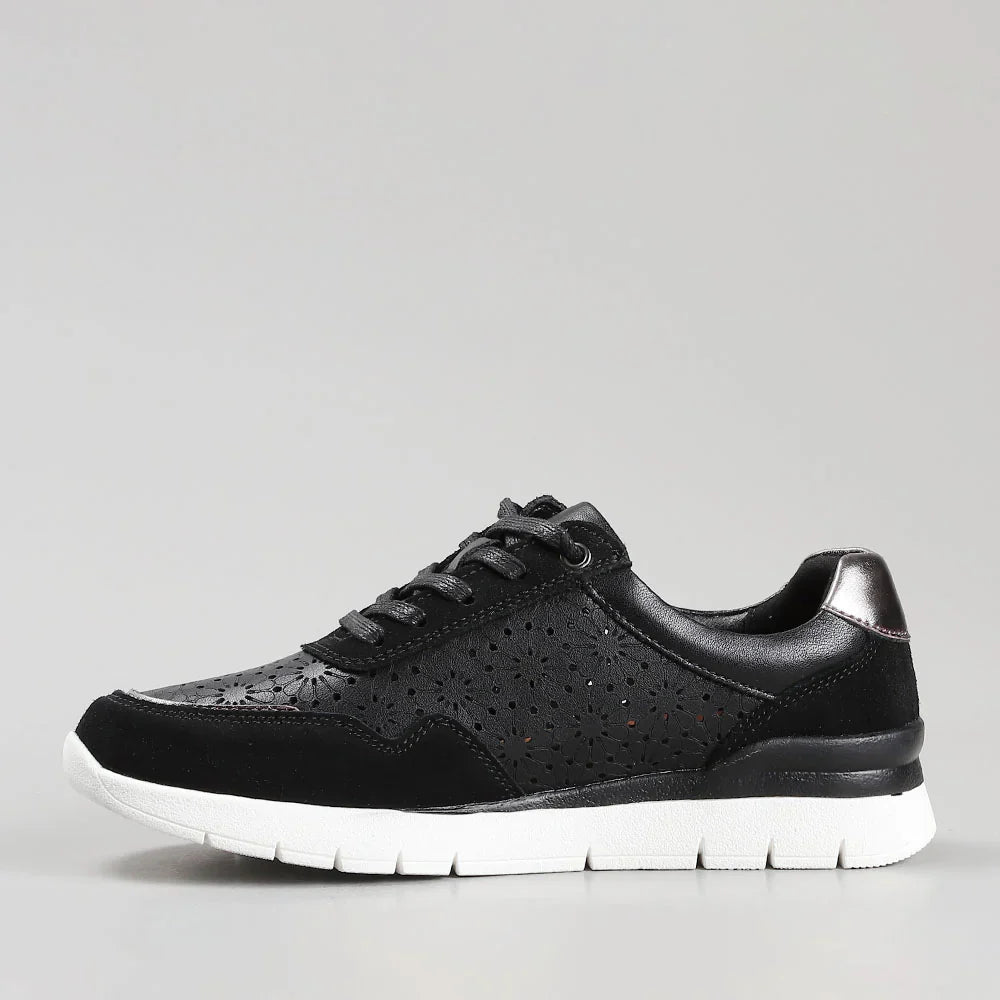 CC Resorts Caitlyn Black Pewter sneakers with stylish design, featuring black and pewter tones, casual comfort, and athletic appeal.