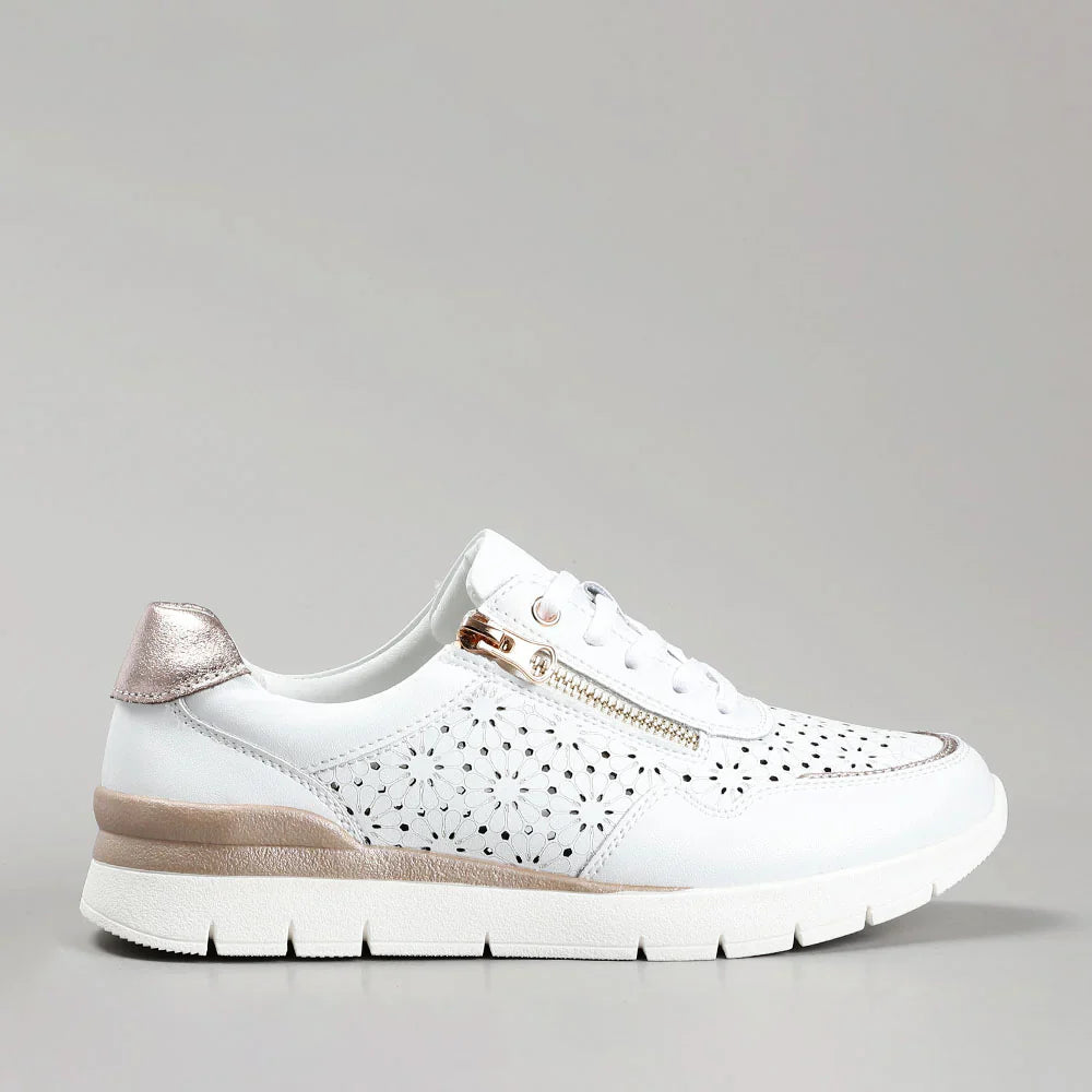 CC Resorts Caitlyn White Champagne sneakers with side view, featuring stylish design and comfortable fit.