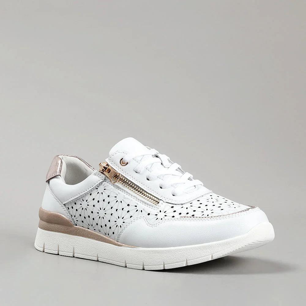 CC RESORTS Caitlyn White Champagne sneakers with sleek design and white color, showcasing comfortable casual footwear.