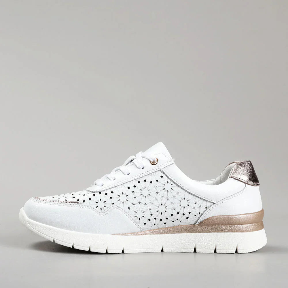 CC Resorts Caitlyn White Champagne sneakers with stylish design and white color, showcasing the latest in casual footwear.