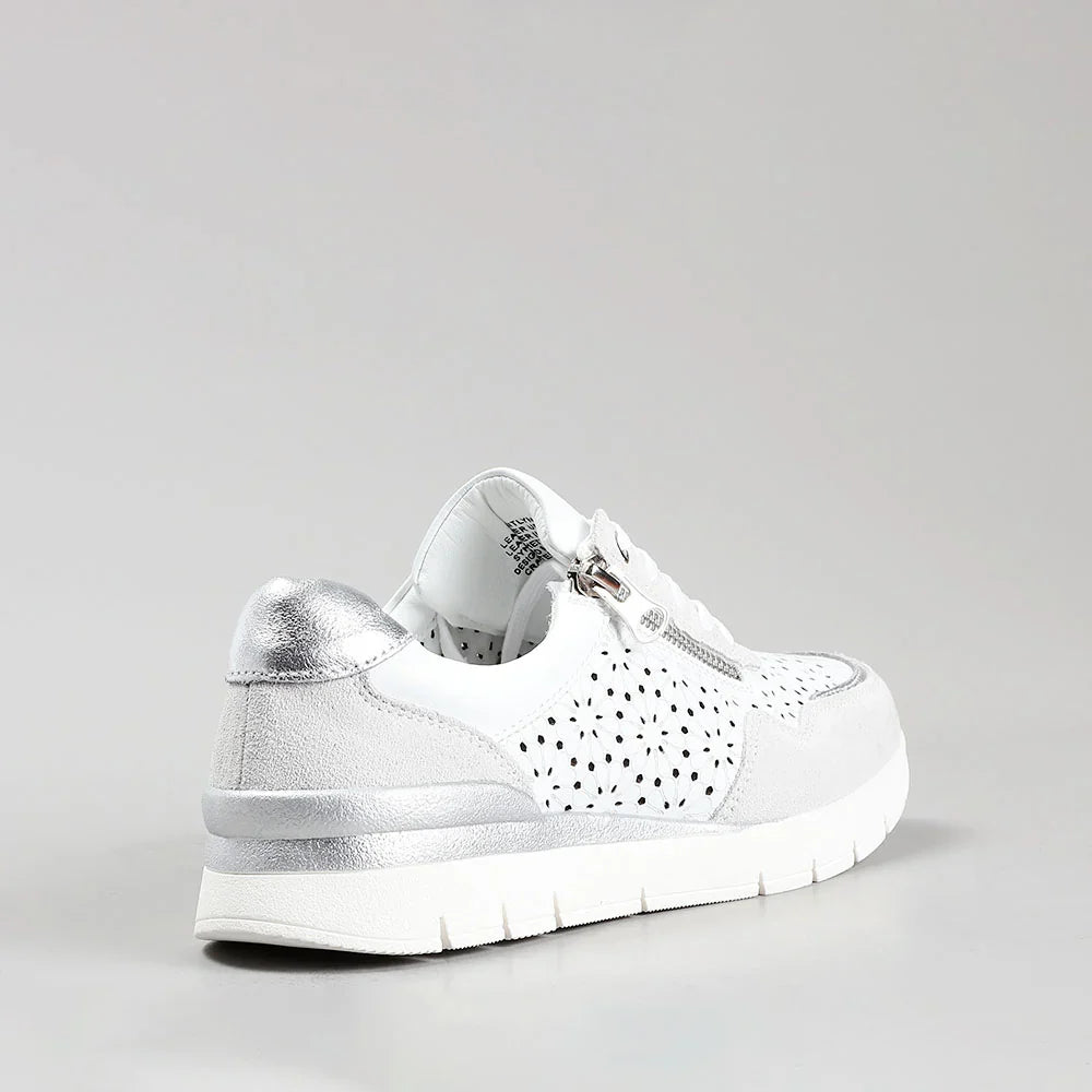 CC RESORTS Caitlyn white and light grey sneakers with stylish design and comfortable fit, shown from a side view.