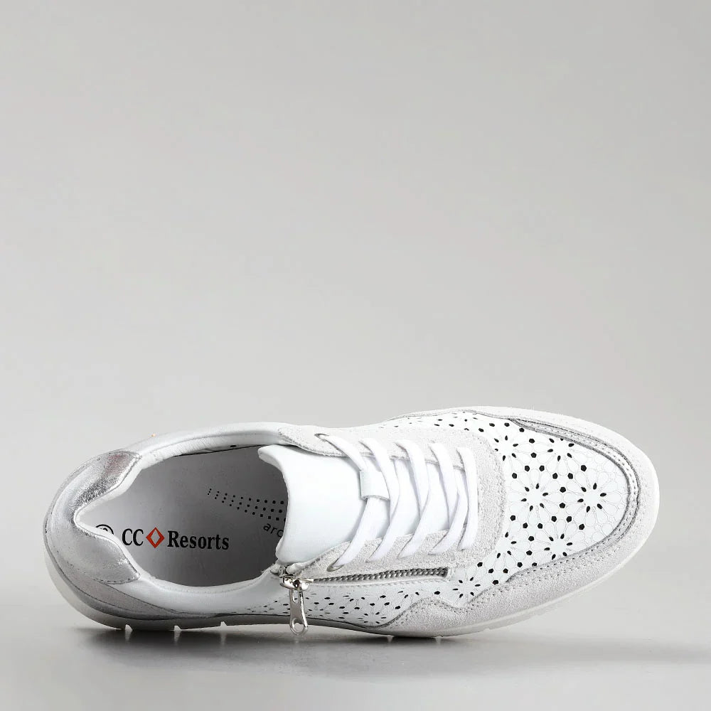 CC Resorts Caitlyn white and light grey sneakers with stylish design, showcasing comfortable casual footwear.