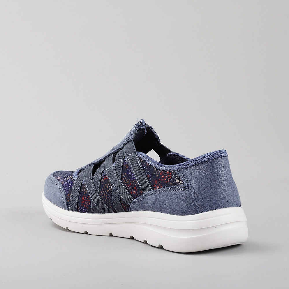 CC Resorts Callum denim casuals with floral design, featuring a stylish denim fabric and intricate floral patterns.