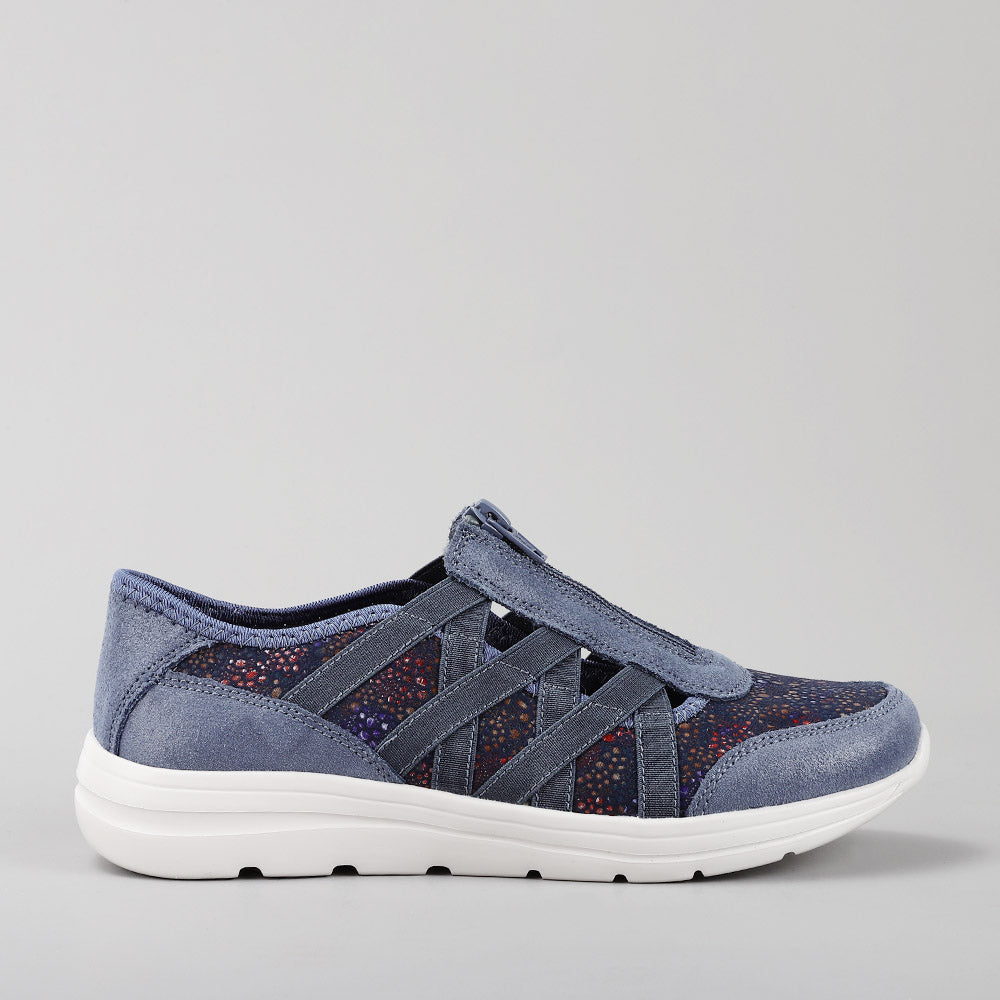 CC Resorts Callum denim casual shoes with floral side design, featuring a comfortable denim upper and stylish floral accents.