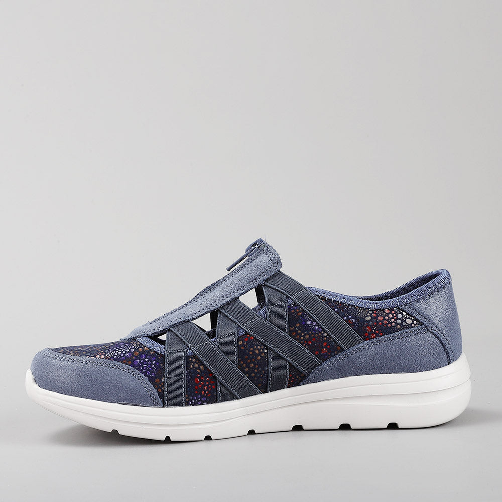 CC Resorts Callum denim casuals with floral pattern, featuring a stylish denim fabric and intricate floral design.