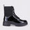 LE SANSA Candy black patent boots with sleek shiny finish and pointed toe design, stylish footwear for modern outfits.