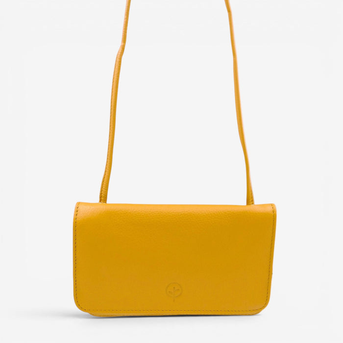 Second Nature CB4 Saffron handbag with textured leather, gold hardware, and structured design, displayed on a neutral background.