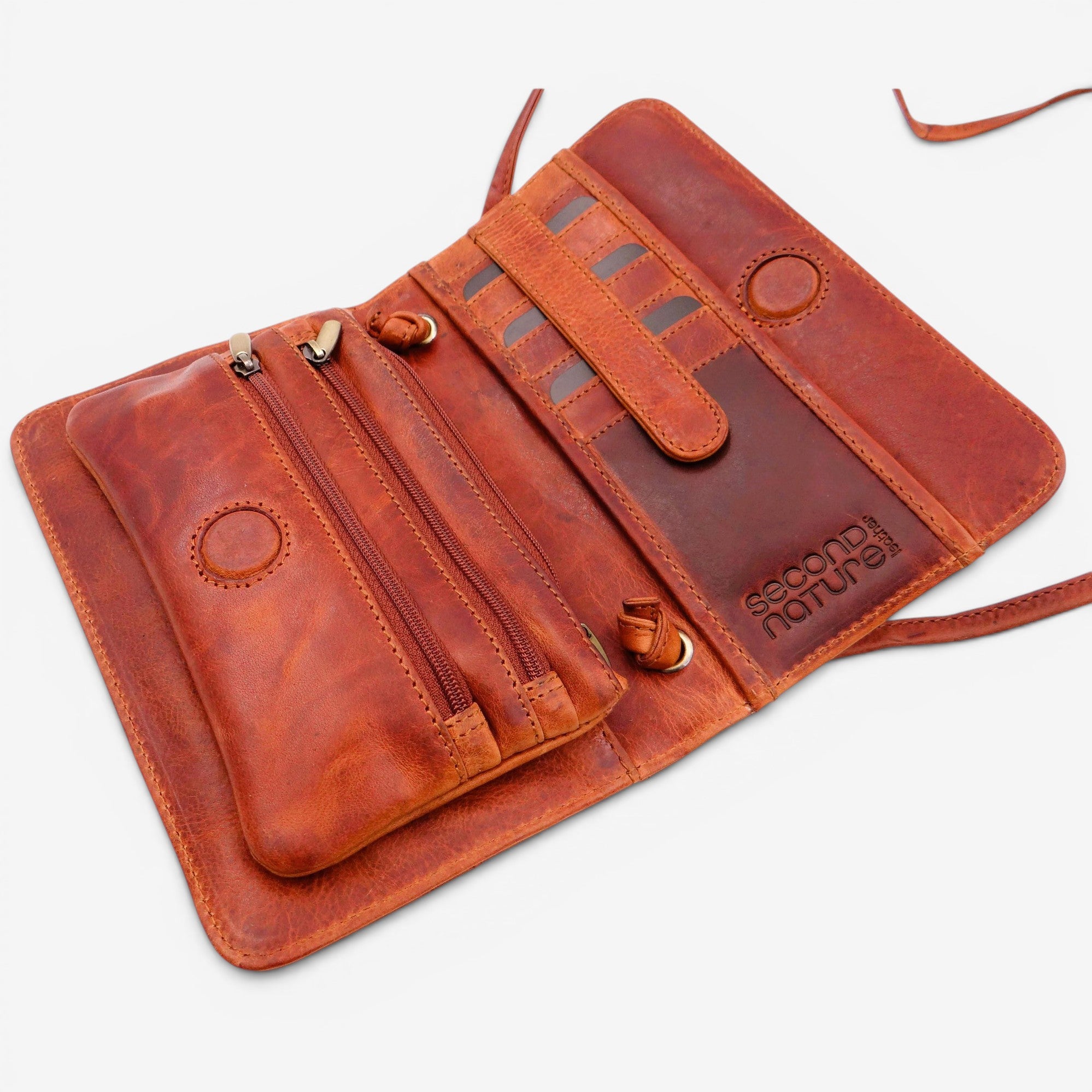Second Nature CB4 Tan handbag with antique finish, showcasing textured leather and stylish design.