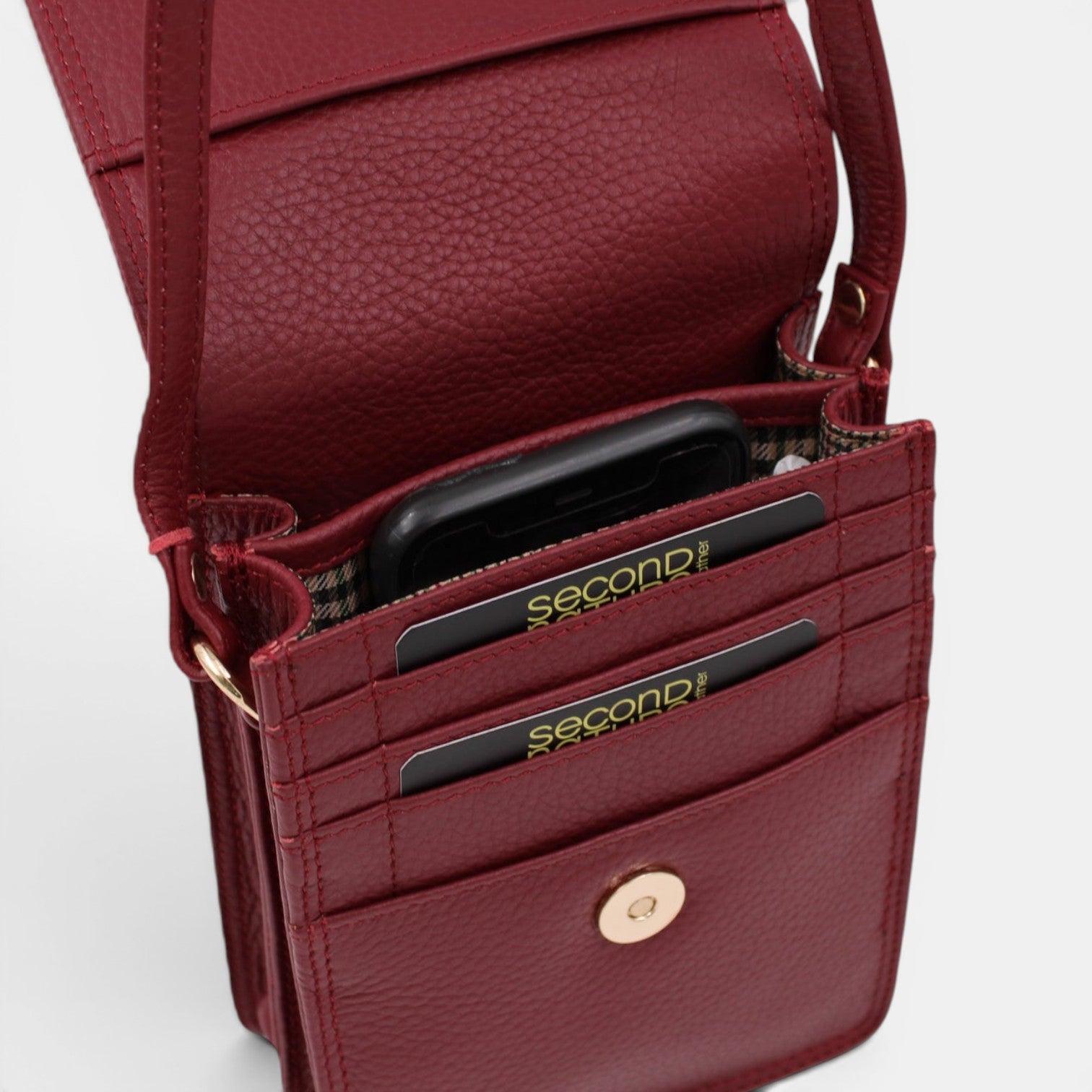 Second Nature CB6 Merlot handbag with sleek design, featuring smooth leather and elegant hardware.