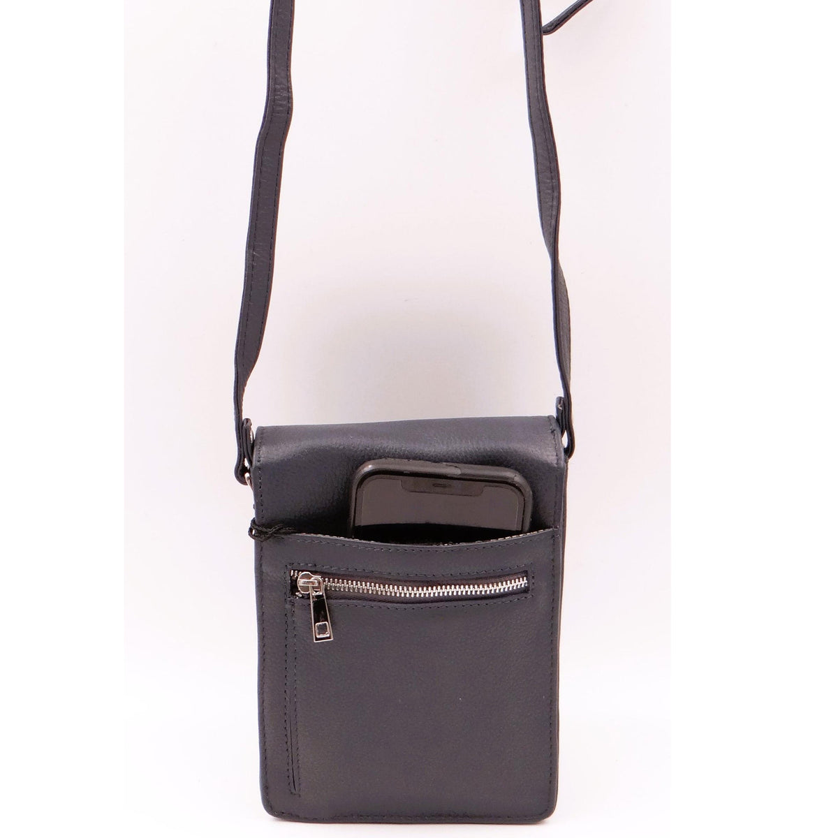 Second Nature navy handbag with structured design, top handles, and subtle branding, perfect for casual or formal occasions.