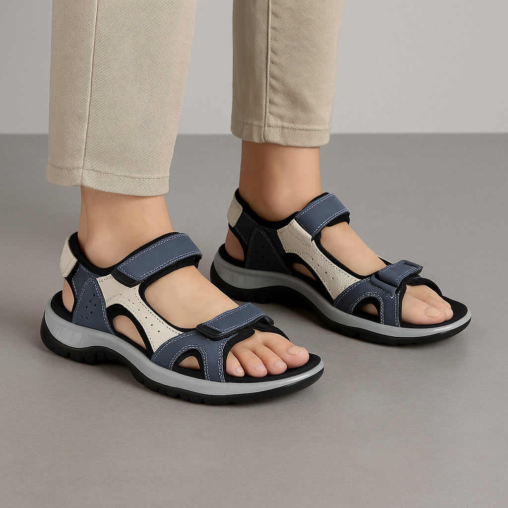 CC Resorts Ekam navy bone sandals featuring a comfortable design with navy straps and bone-colored sole.