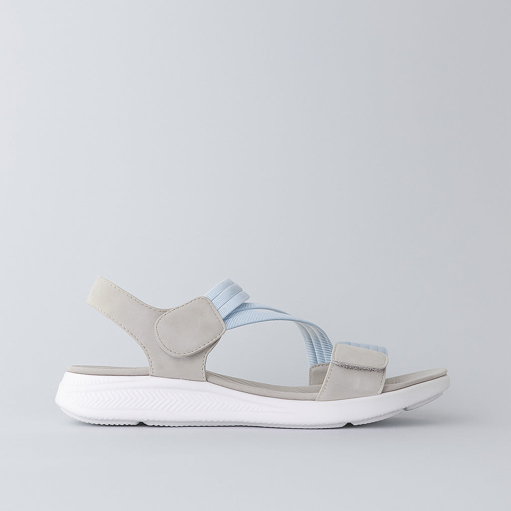 CC Resorts Florrie sandals in light grey with multicolor design, featuring open-toe style and ankle straps.