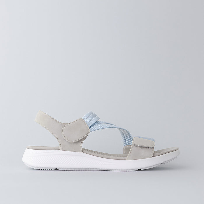 CC Resorts Florrie sandals in light grey with multicolor design, featuring open-toe style and ankle straps.