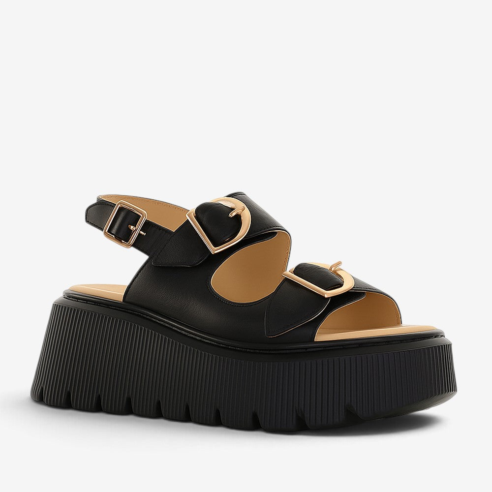 Black LE SANSA CENO sandals featuring sleek strap design and comfortable flat sole, perfect for casual summer wear.