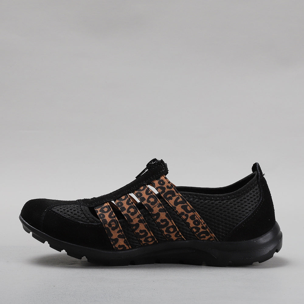 CC Resorts Christine Black Leopard casuals featuring black leopard print fabric and comfortable slip-on design.