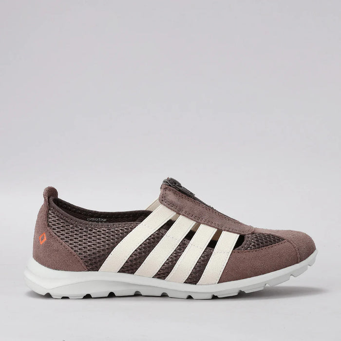 CC Resorts Christine casual shoes in taupe and cream, showing stylish slip-on design with textured fabric and comfortable sole.