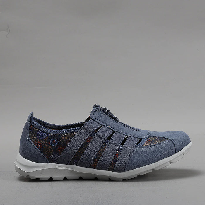 CC RESORTS Christine Indigo casuals shoe with floral design and side roarside detail, stylish footwear by CC RESORTS.