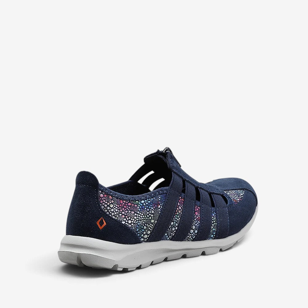 CC Resorts Christine Navy Floral casuals showing a navy fabric with vibrant floral pattern and relaxed fit.