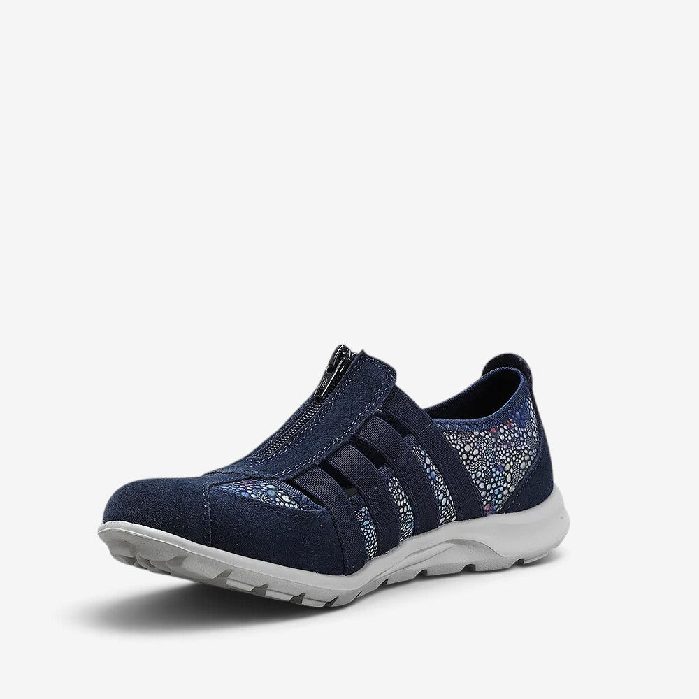 CC Resorts Christine navy floral casuals featuring a stylish navy background with vibrant floral patterns.