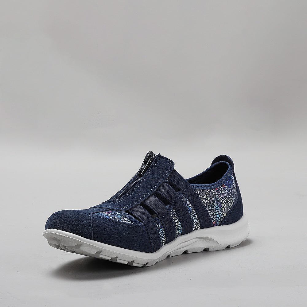 CC Resorts Christine Navy Floral casuals featuring a navy fabric with colorful floral patterns and a comfortable, relaxed fit.