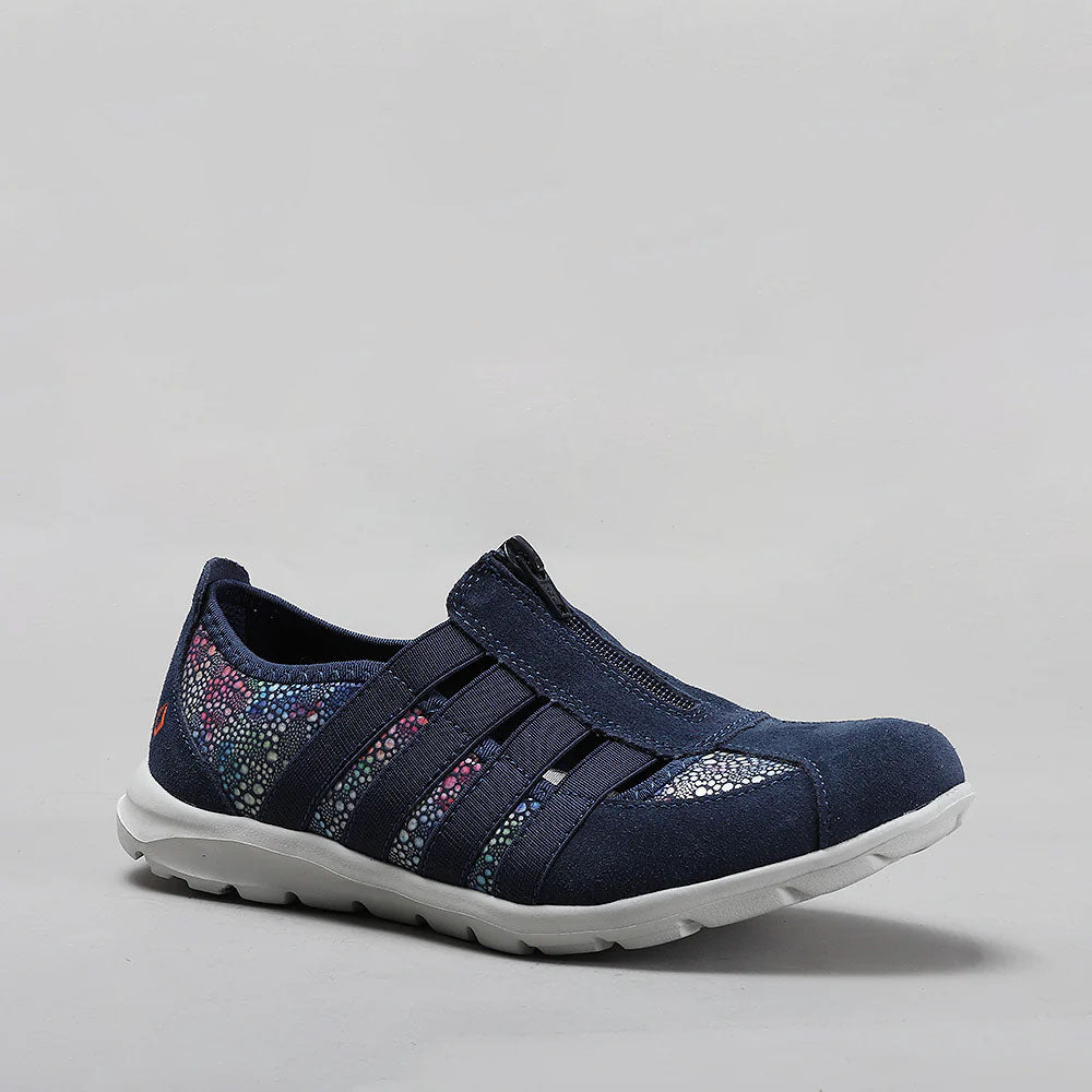 CC Resorts Christine Navy Floral casuals shoe featuring navy fabric with vibrant floral patterns and comfortable design.