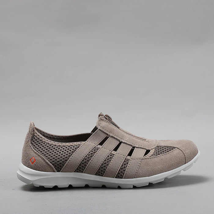 CC RESORTS Christine taupe casuals showing side view of stylish taupe footwear with textured design