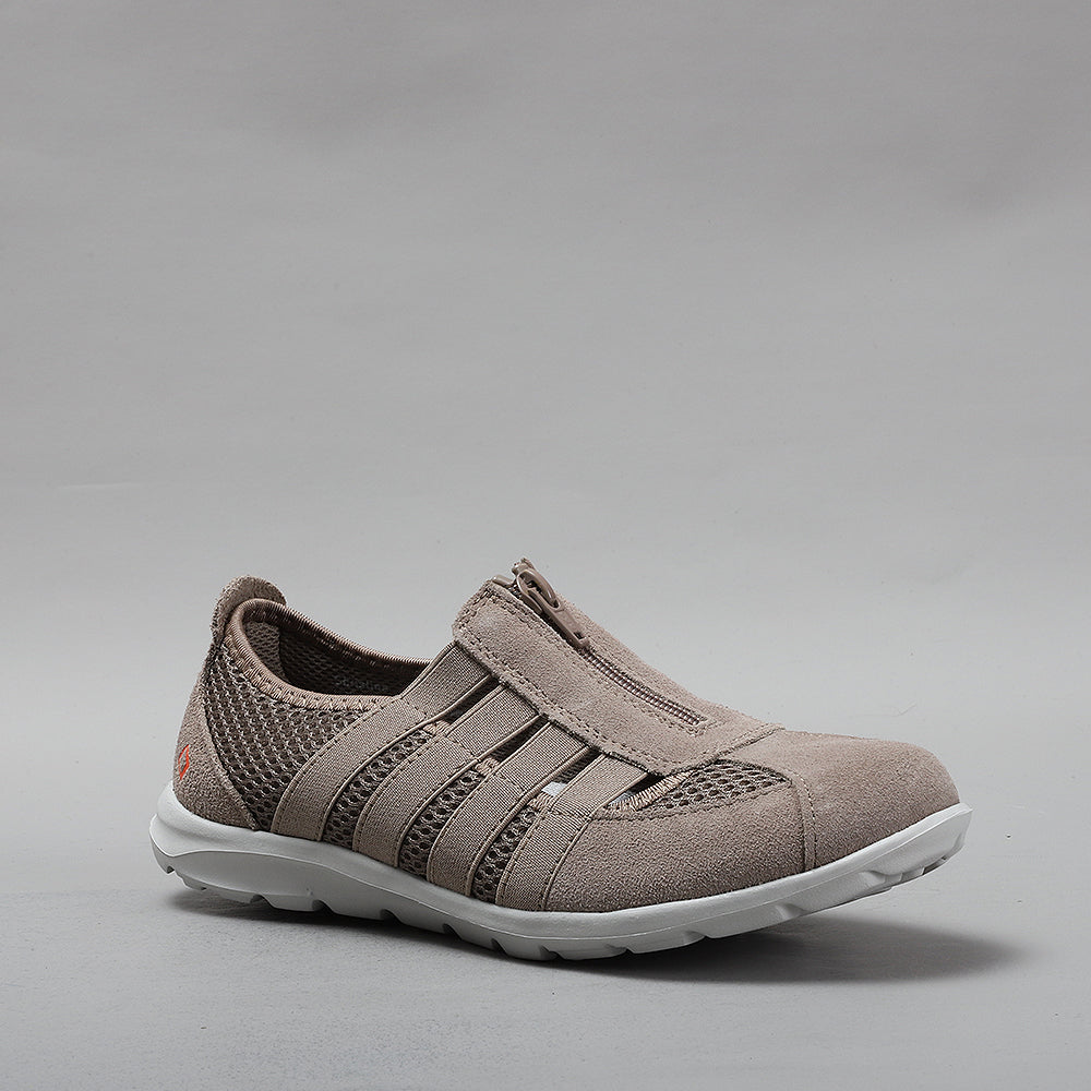 CC Resorts Christine taupe casuals shown in a close-up image, featuring neutral taupe color and comfortable slip-on style.