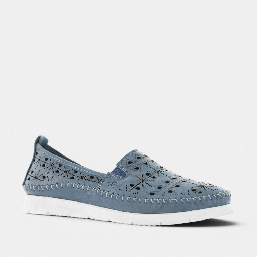 CABELLO Clear Denim slip-on shoes with transparent denim upper and casual design, displayed on a white background.