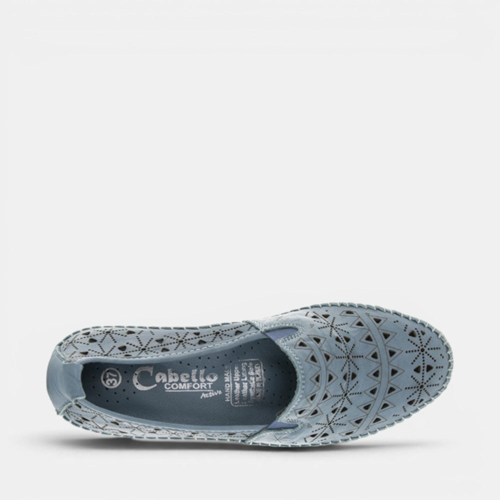CABELLO Clear Denim slip-on shoes with transparent denim material and casual design, displayed on a plain background.