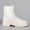 LE SANSA COOMA off-white boots with side zipper and chunky sole, stylish and versatile footwear for casual or dressy outfits.