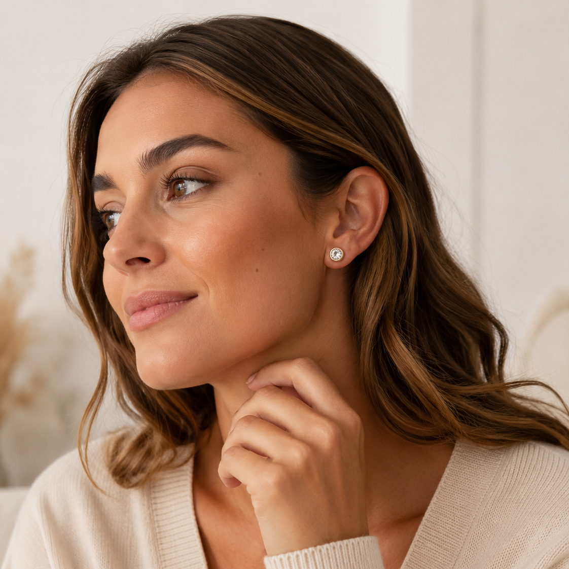 A pair of A & C Oslo Crystal 7mm stud earrings featuring sparkling clear crystal stones on silver-tone posts.