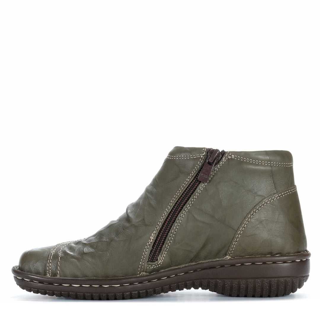 Khaki crinkle boots by CABELLO with textured fabric and ankle-high design, showcasing stylish and comfortable footwear.