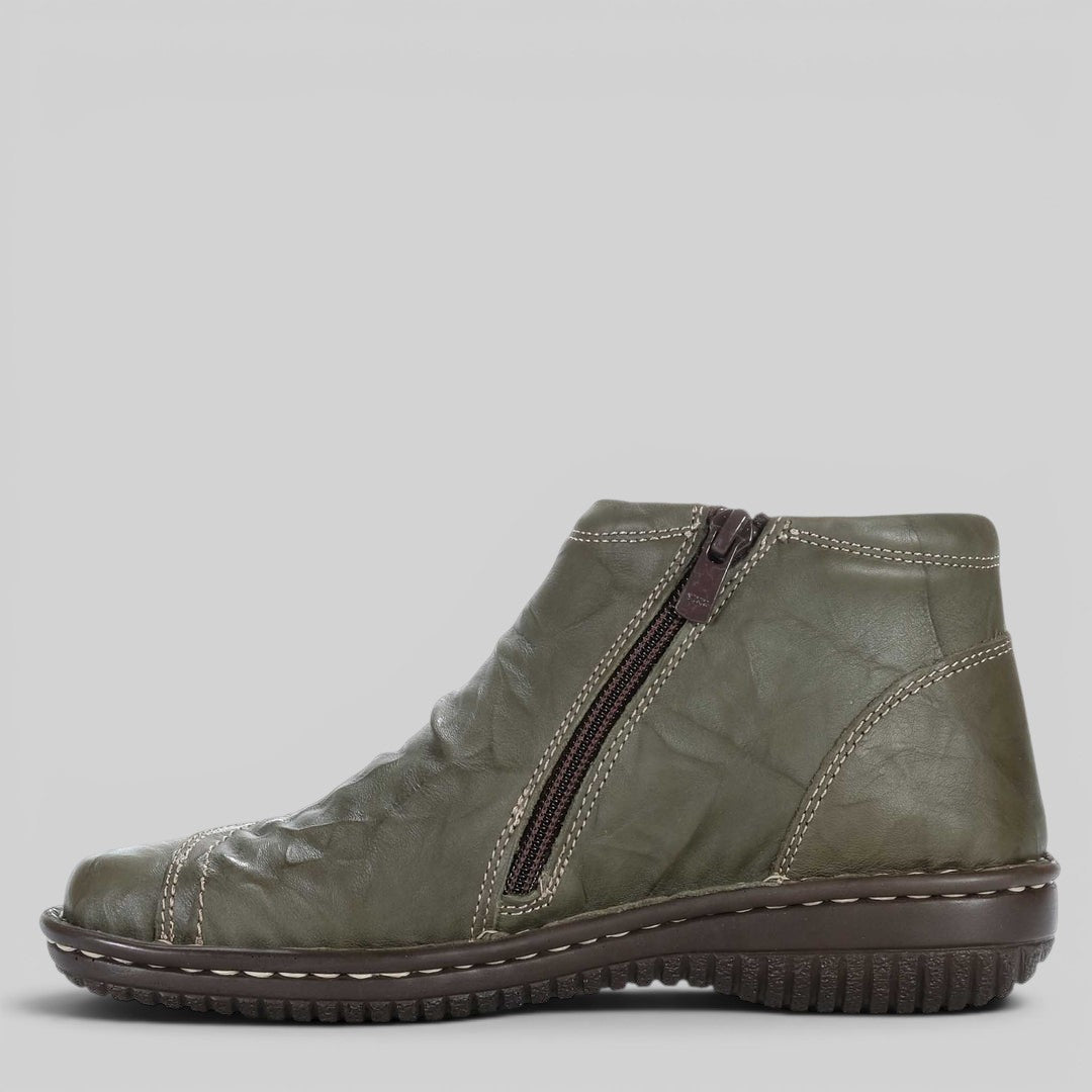 Cabello CABELLO 5250-27 khaki crinkle boots with textured fabric and stylish design, featuring a rounded toe and ankle-high silhouette.