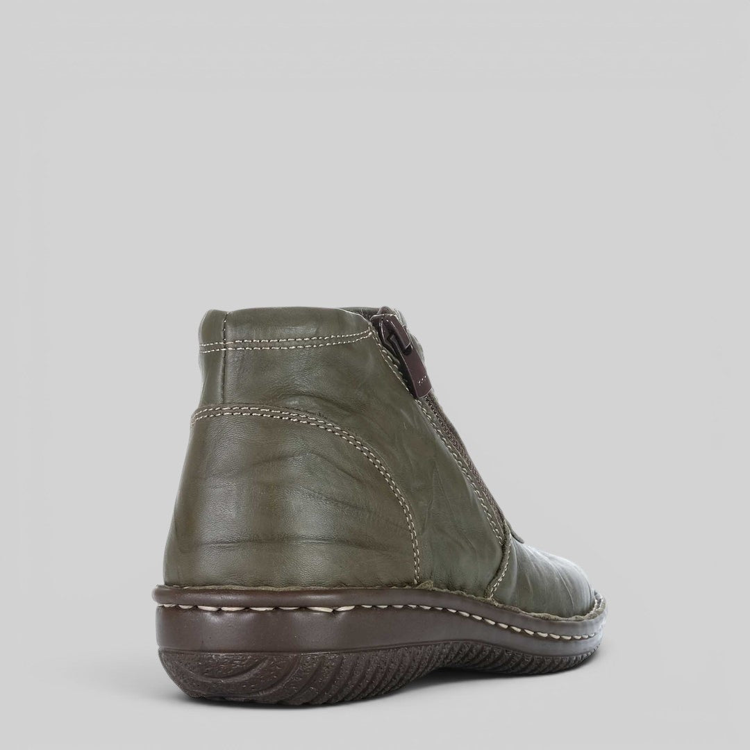 Cabello CABELLO 5250-27 Khaki crinkle boots with textured fabric, lace-up design, and sturdy sole.