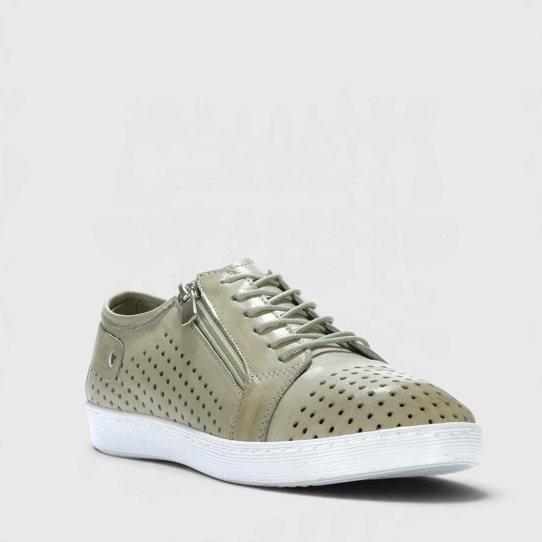Cabello EG17 Pistachio sneakers featuring a green and white design with stylish laces and a comfortable rubber sole.